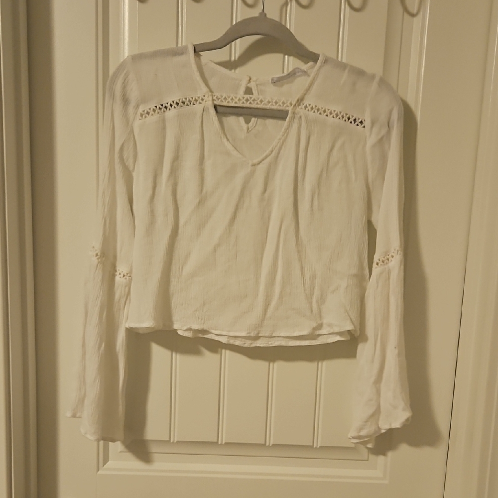 American Threads White Blouse with Lace Accents